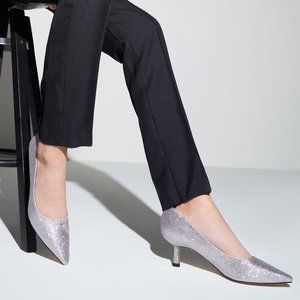Silver Mid Heel Pumps